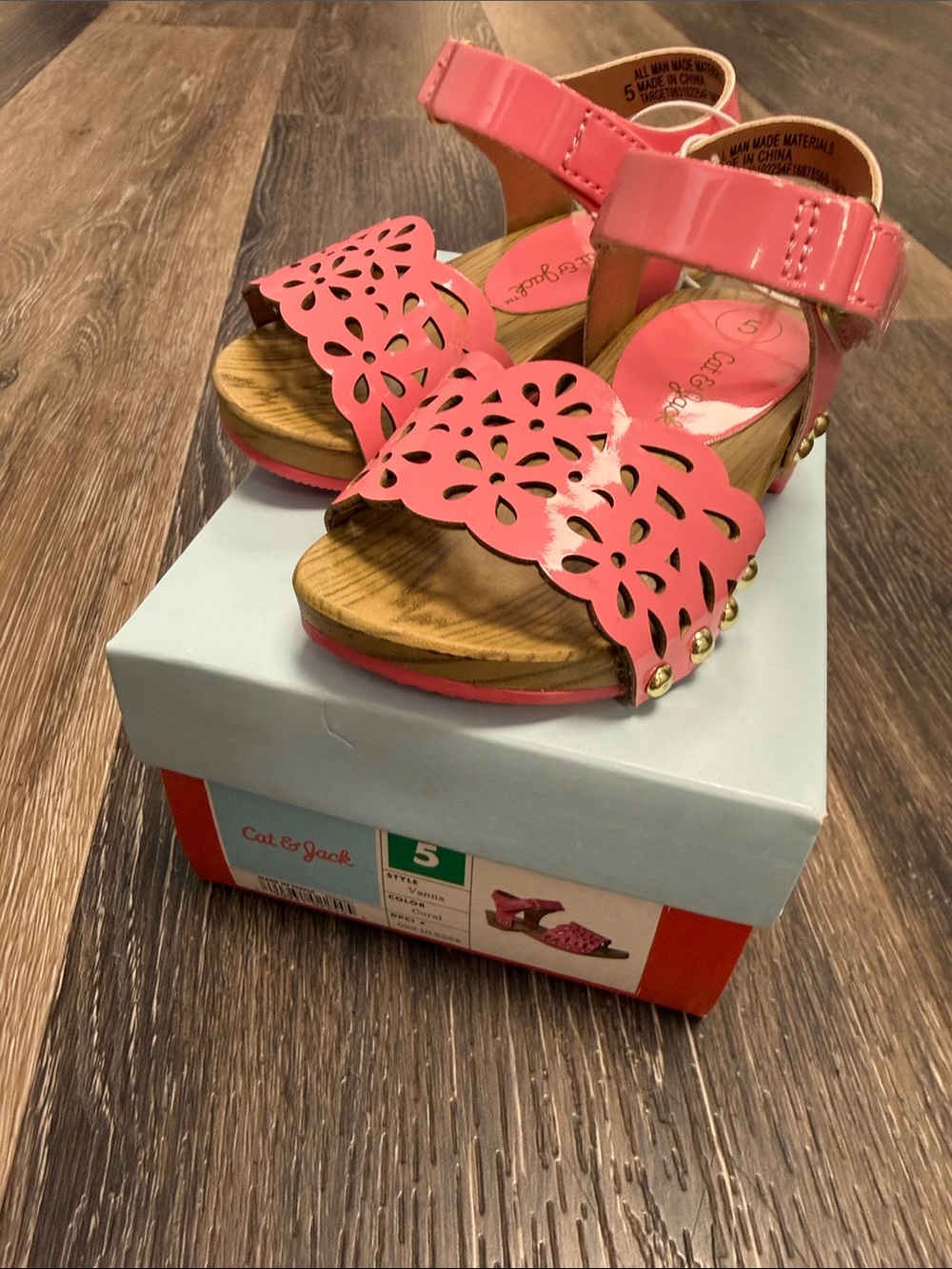 Cat & Jack Pink Floral Cutout Girls' Sandals with Gold Studs